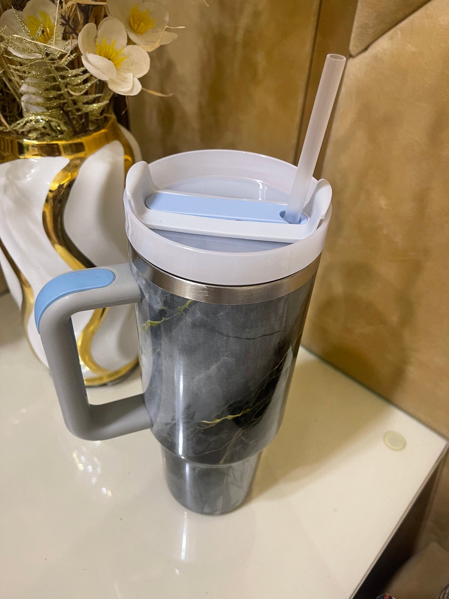Marble Texture Tumbler 40oz - Black
