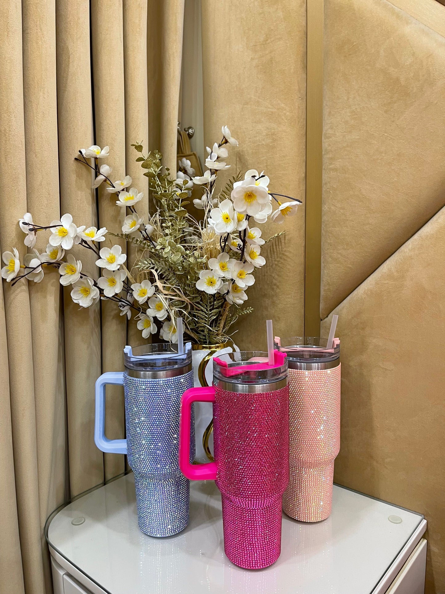 Rhinestone Tumbler 40z Dark Pink