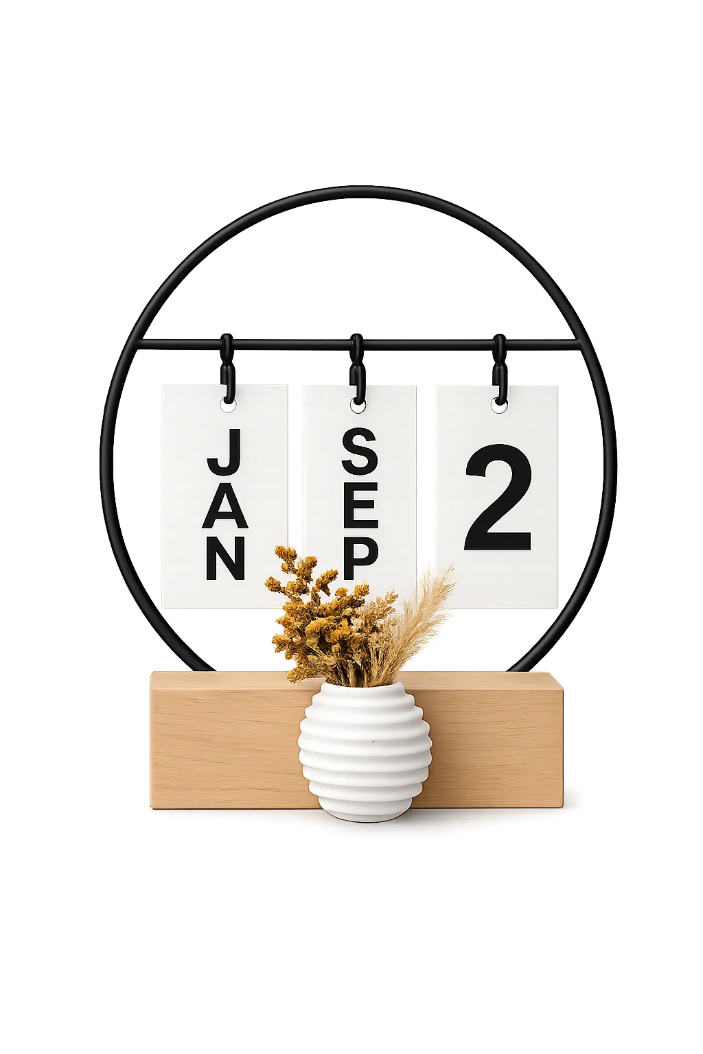 Perpetual Flip Calendar with Mini Vase | Wooden Desktop Calendar | Modern Home & Office Desk Decor