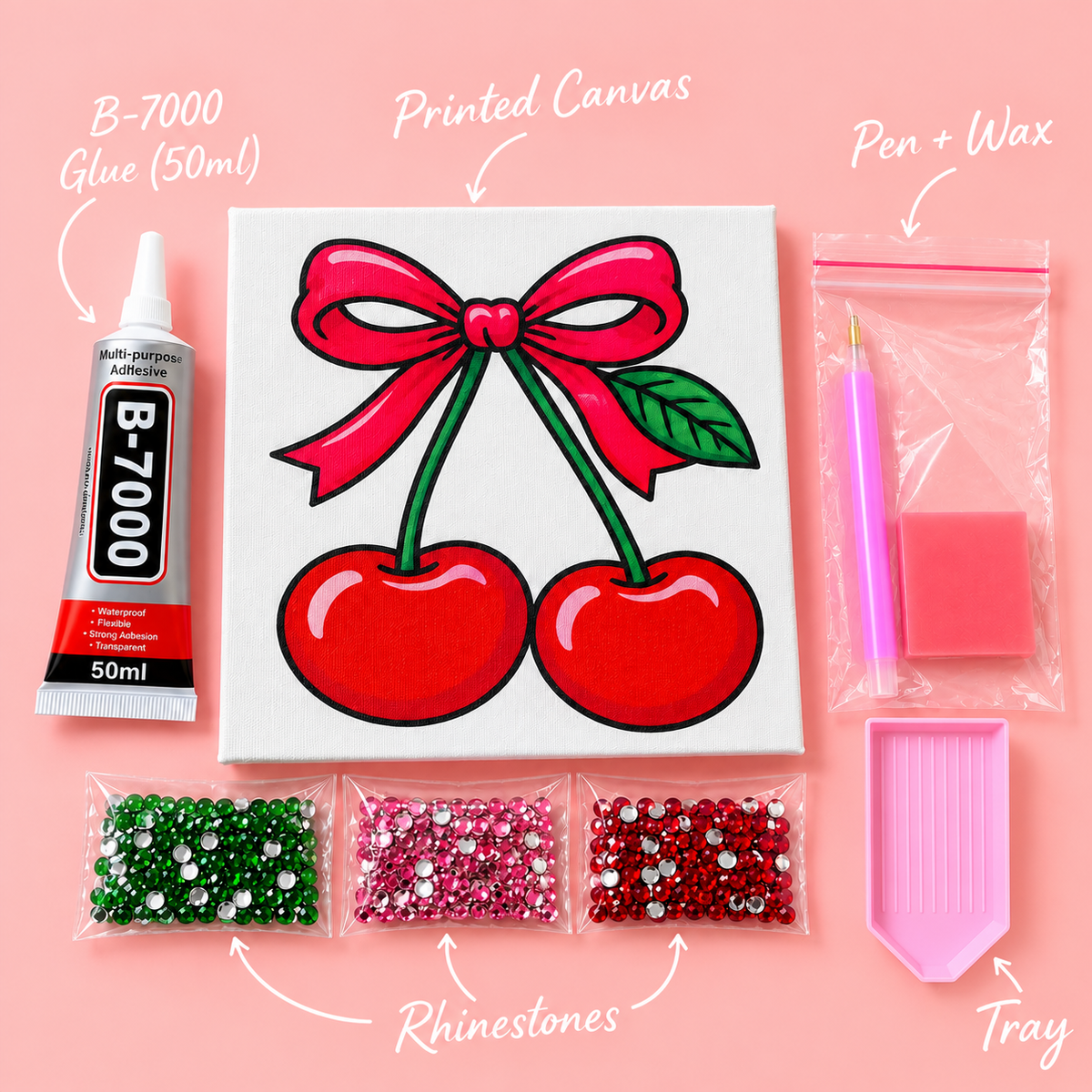 DIY Bedazzling Canvas – Cherry Crush (8 × 8 Inch)