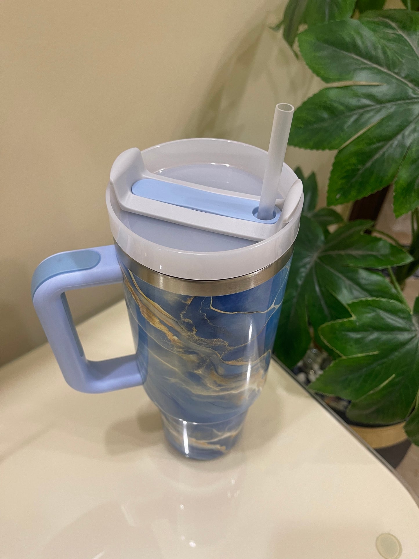 Marble Texture Tumbler 40oz - Blue