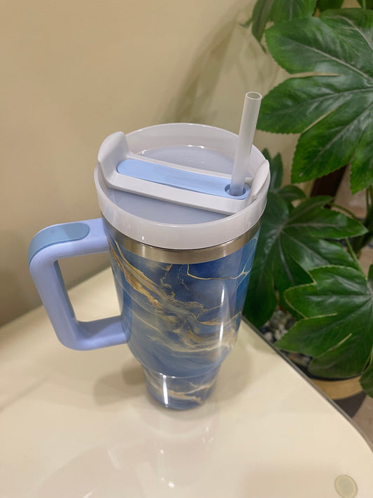 Marble Texture Tumbler 40oz - Blue