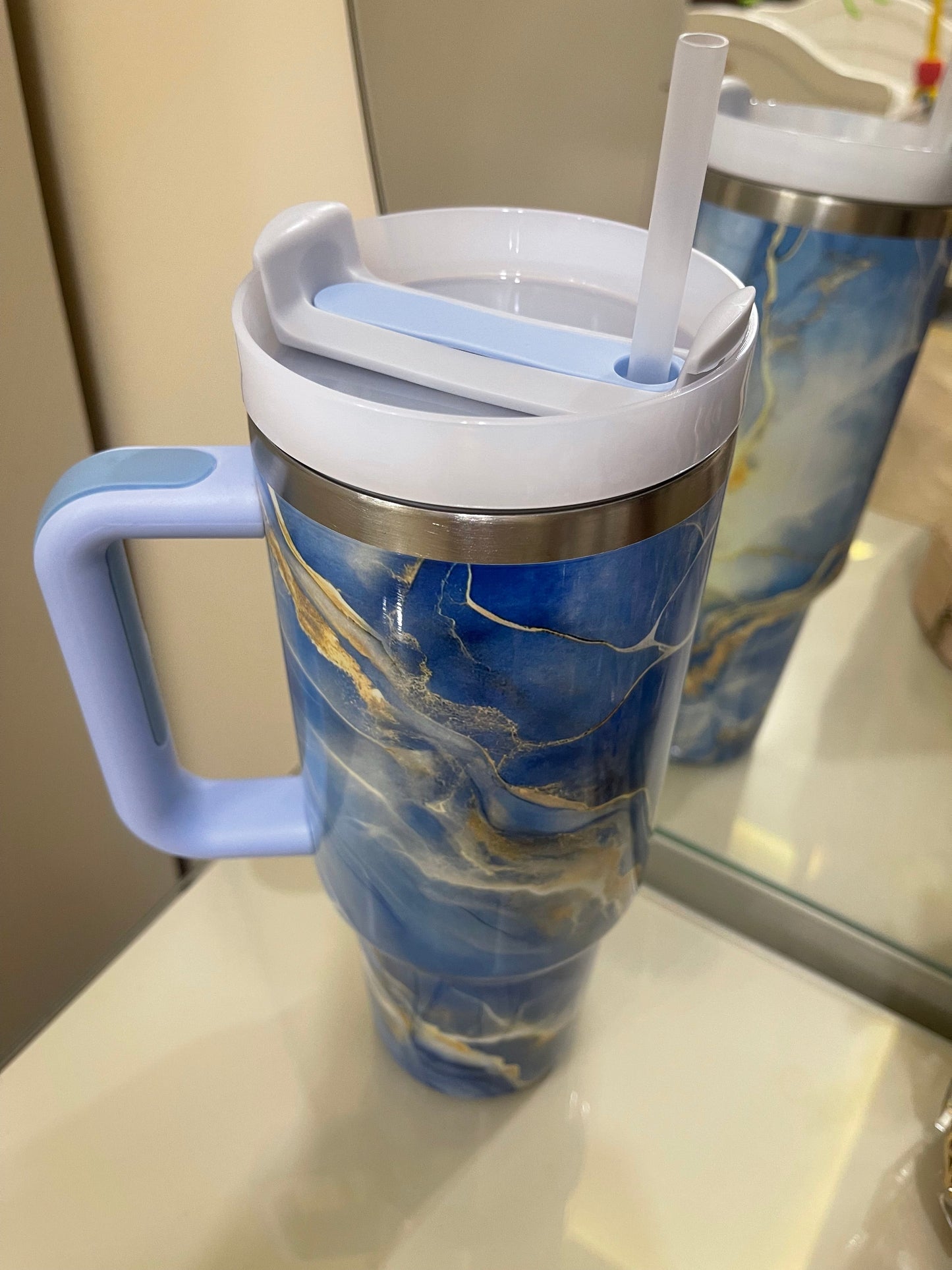 Marble Texture Tumbler 40oz - Blue