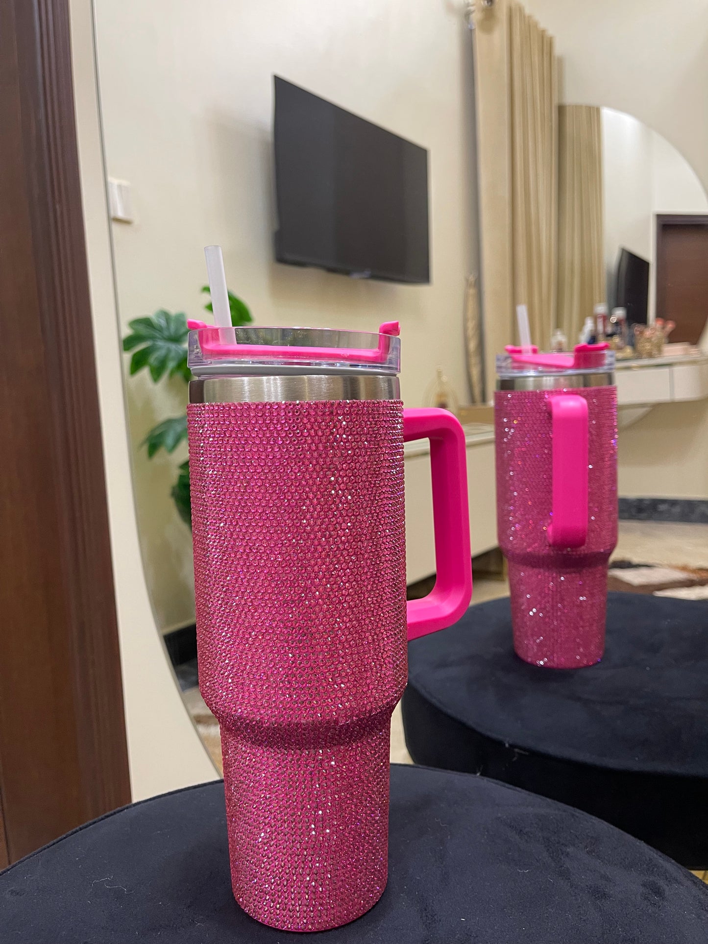 Rhinestone Tumbler 40z Dark Pink