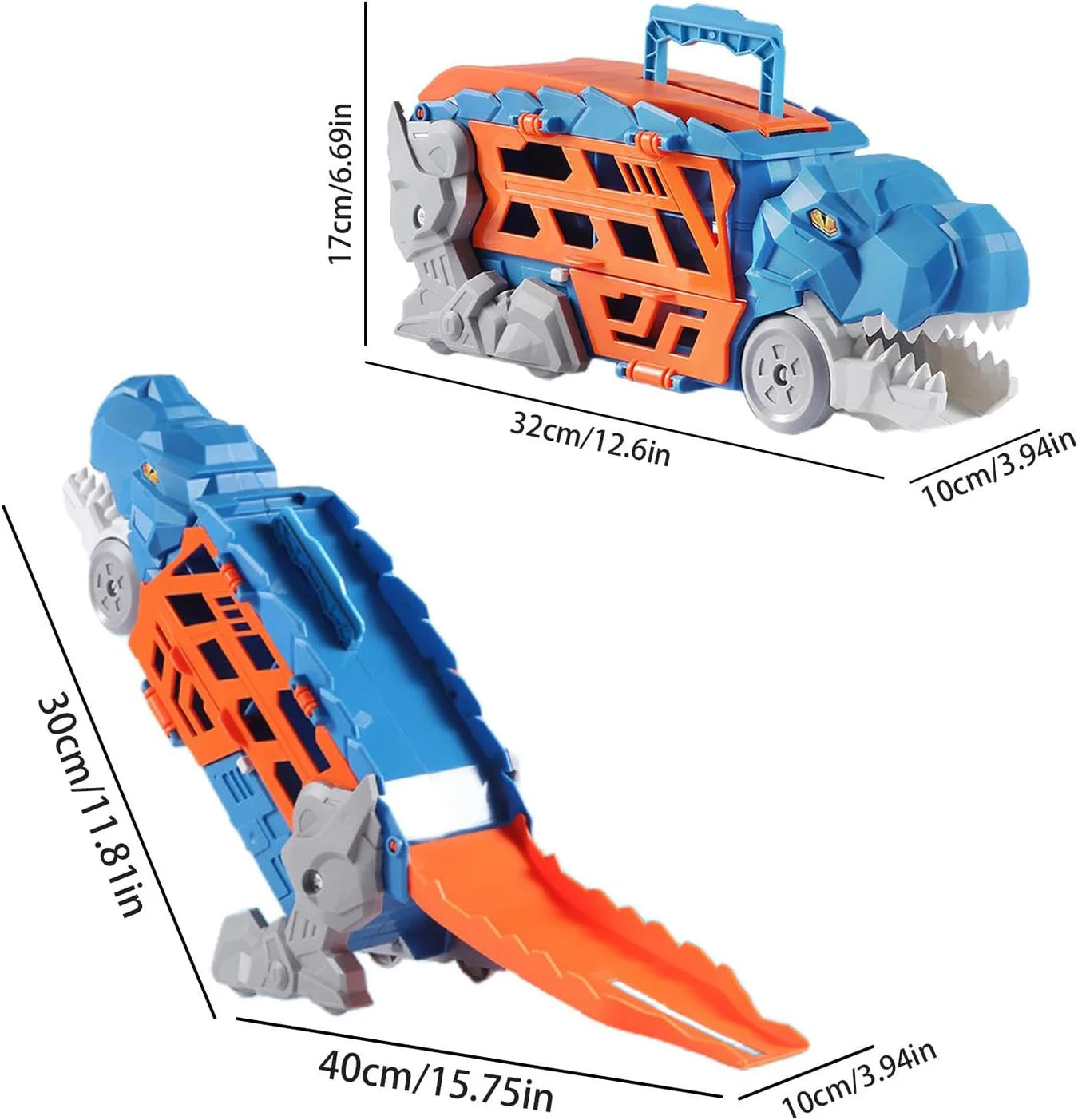 2-In-1 Foldable Dinosaur Truck With 6 Pcs Cars And Racing Track