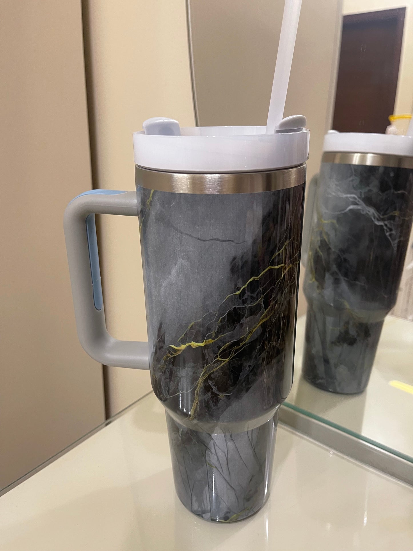 Marble Texture Tumbler 40oz - Black
