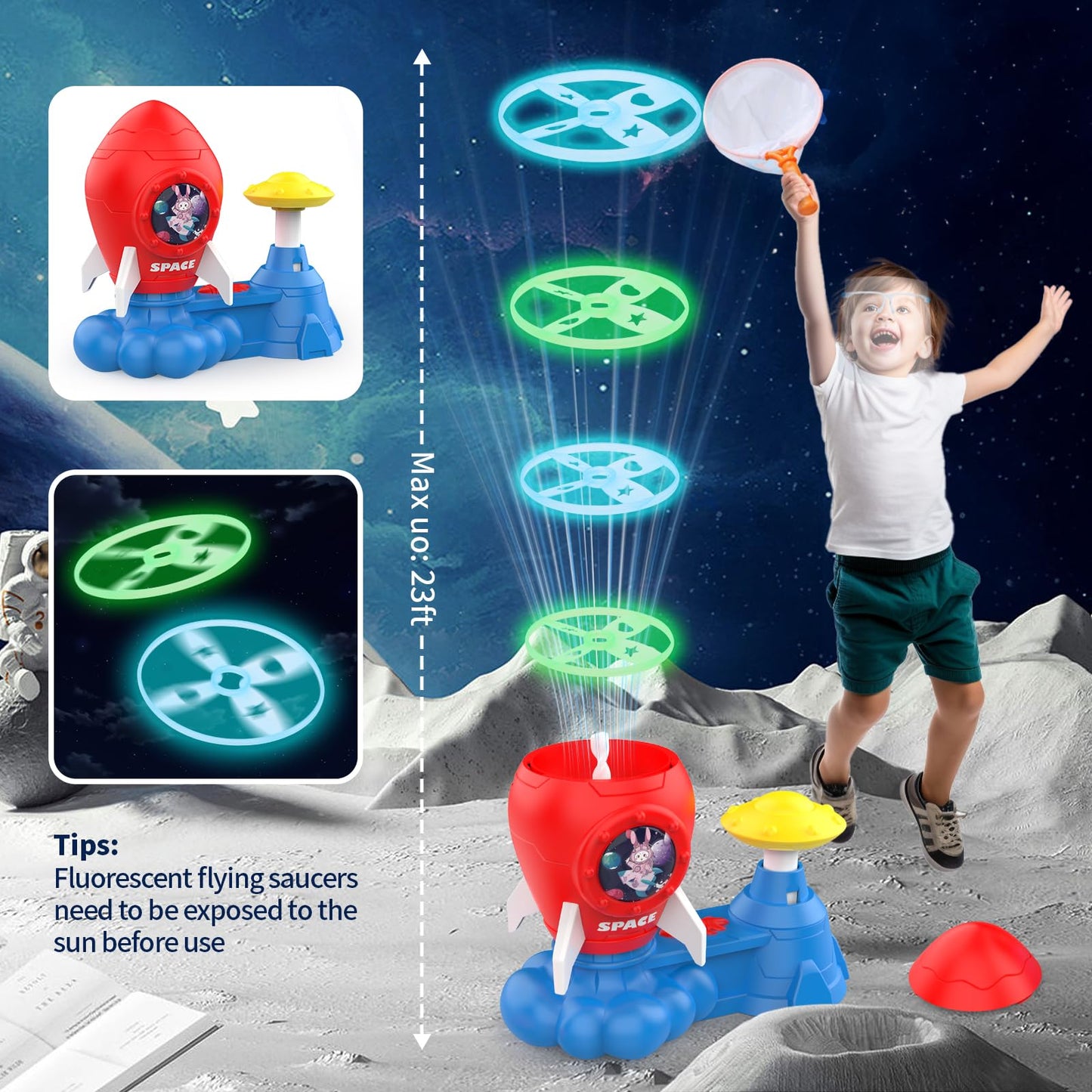 Rocket Launcher Backyard Fun Flying Disc Catching Toy