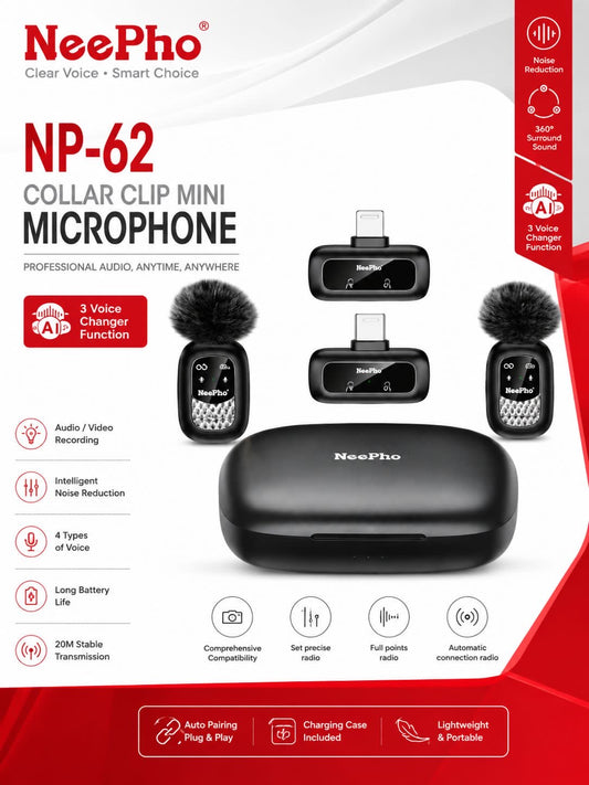 NeePho NP-62 Wireless Collar Clip Mini Microphone