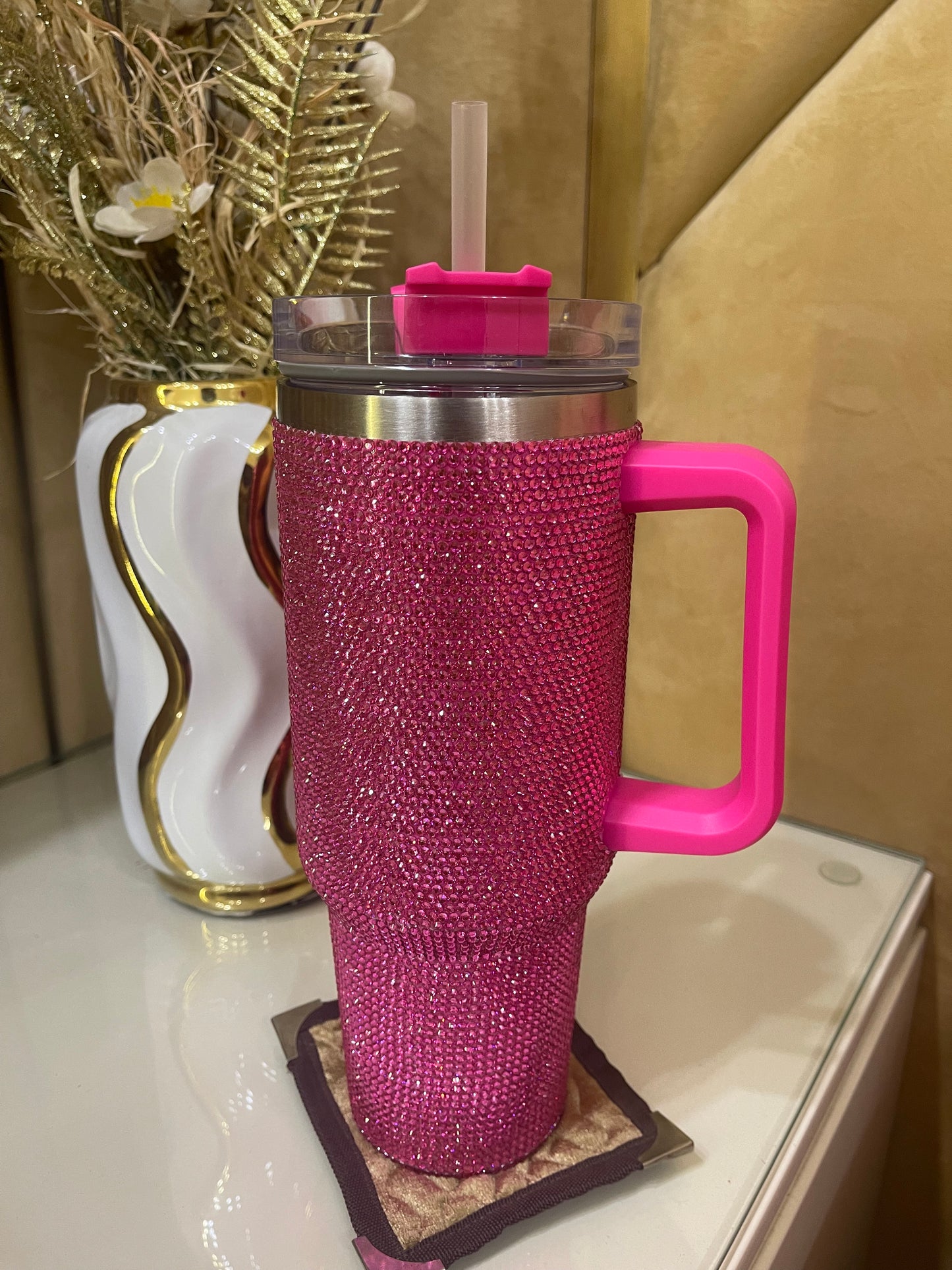 Rhinestone Tumbler 40z Dark Pink