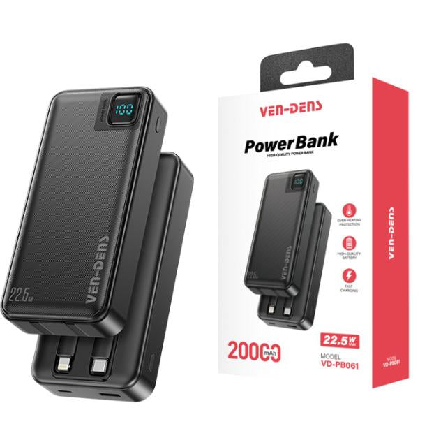 Fast Charging Power Bank 20000mAh with Built-In Cables