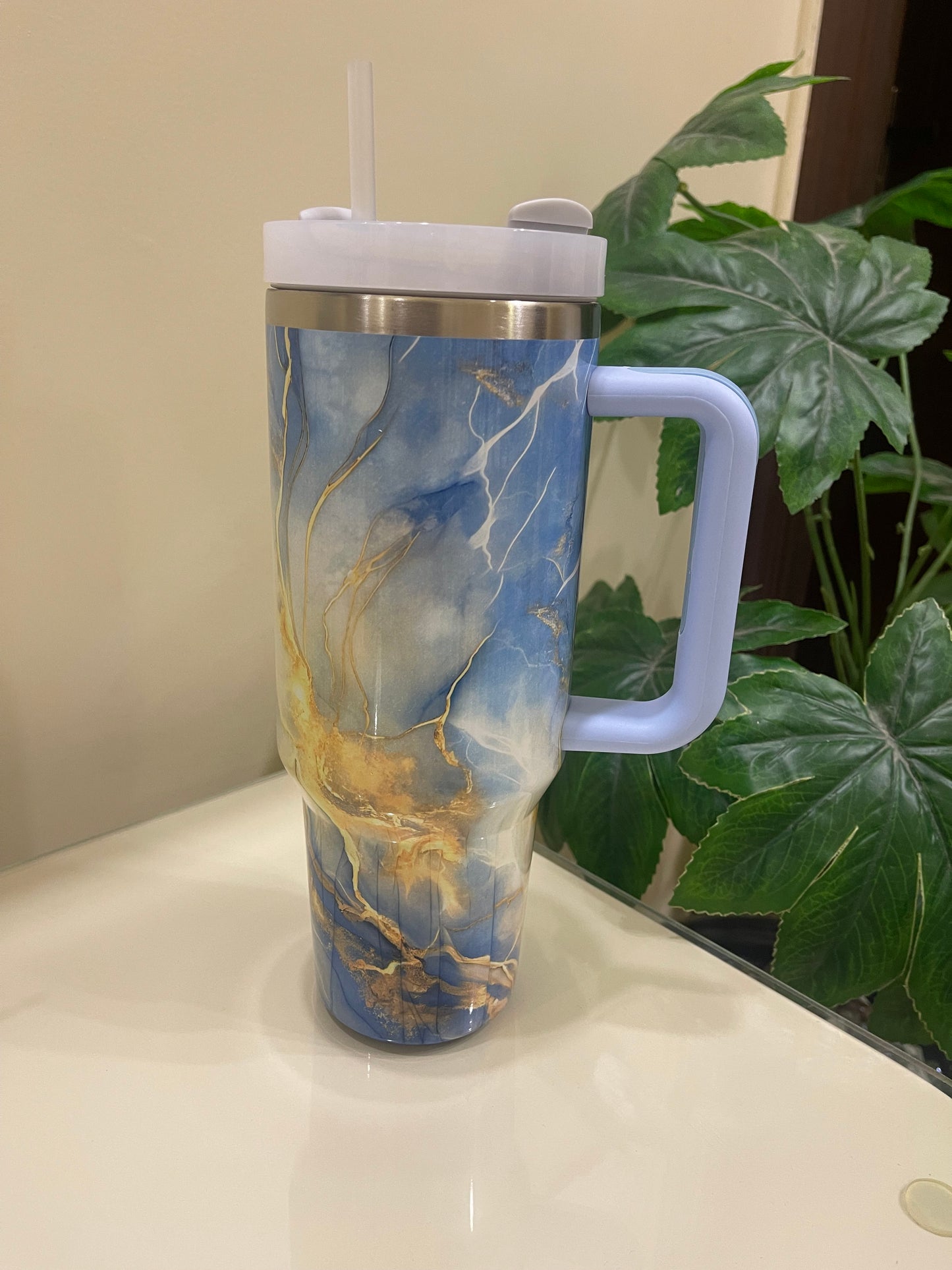 Marble Texture Tumbler 40oz - Blue