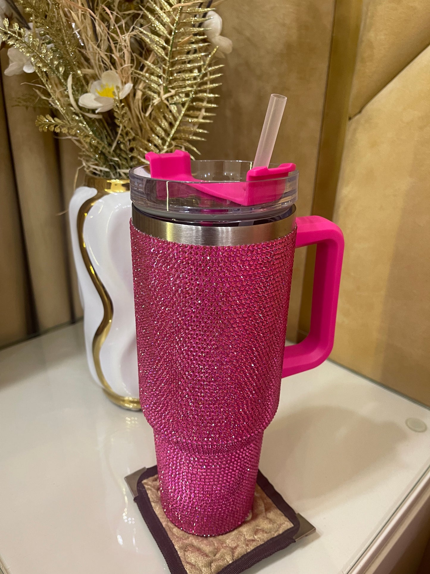Rhinestone Tumbler 40z Dark Pink
