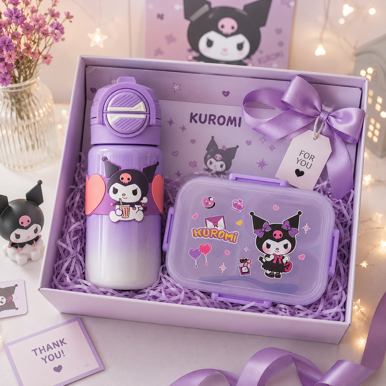 Kuromi Stainless Steel Lunch Box & Water Bottle Set