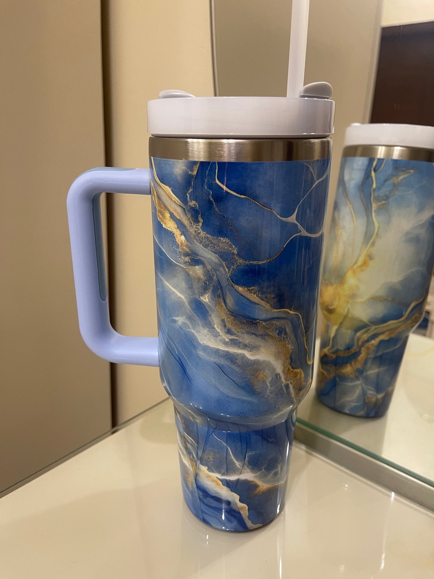 Marble Texture Tumbler 40oz - Blue