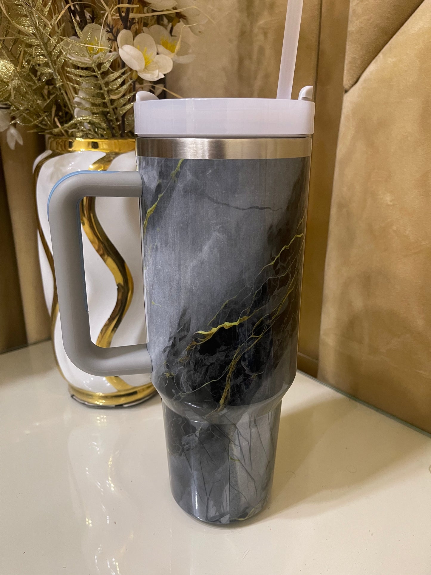 Marble Texture Tumbler 40oz - Black