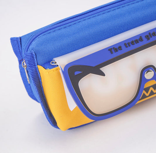 Royal Blue & Yellow Glasses Design Pencil Case