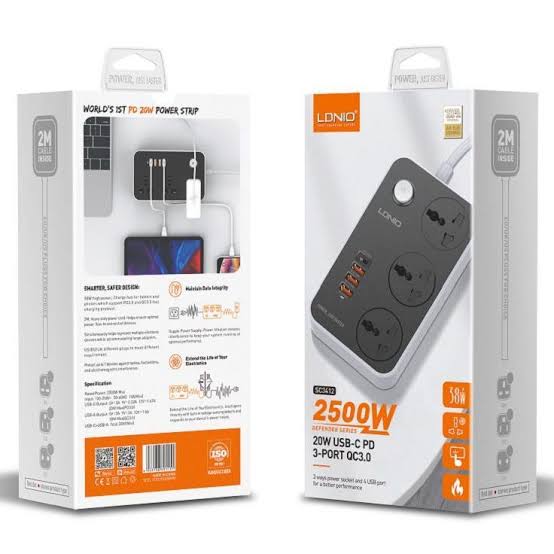 LDNIO Fast Charge Extension Board with 3 USB & 7 Sockets