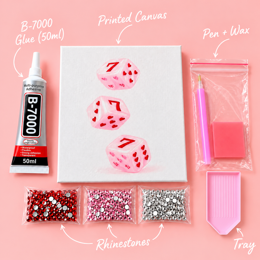 DIY Bedazzling Canvas – Lucky Hearts Dice (6 × 8 Inch)