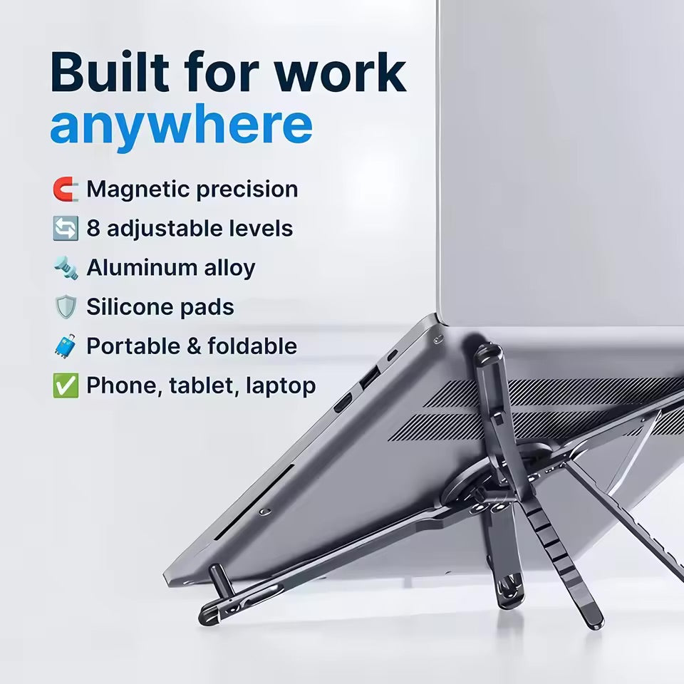 Portable Magnetic Phone Holder & Selfie Stick 3-in-1 Foldable Tripod Stand for iPhone iPad Tablet Laptop Desktop Use
