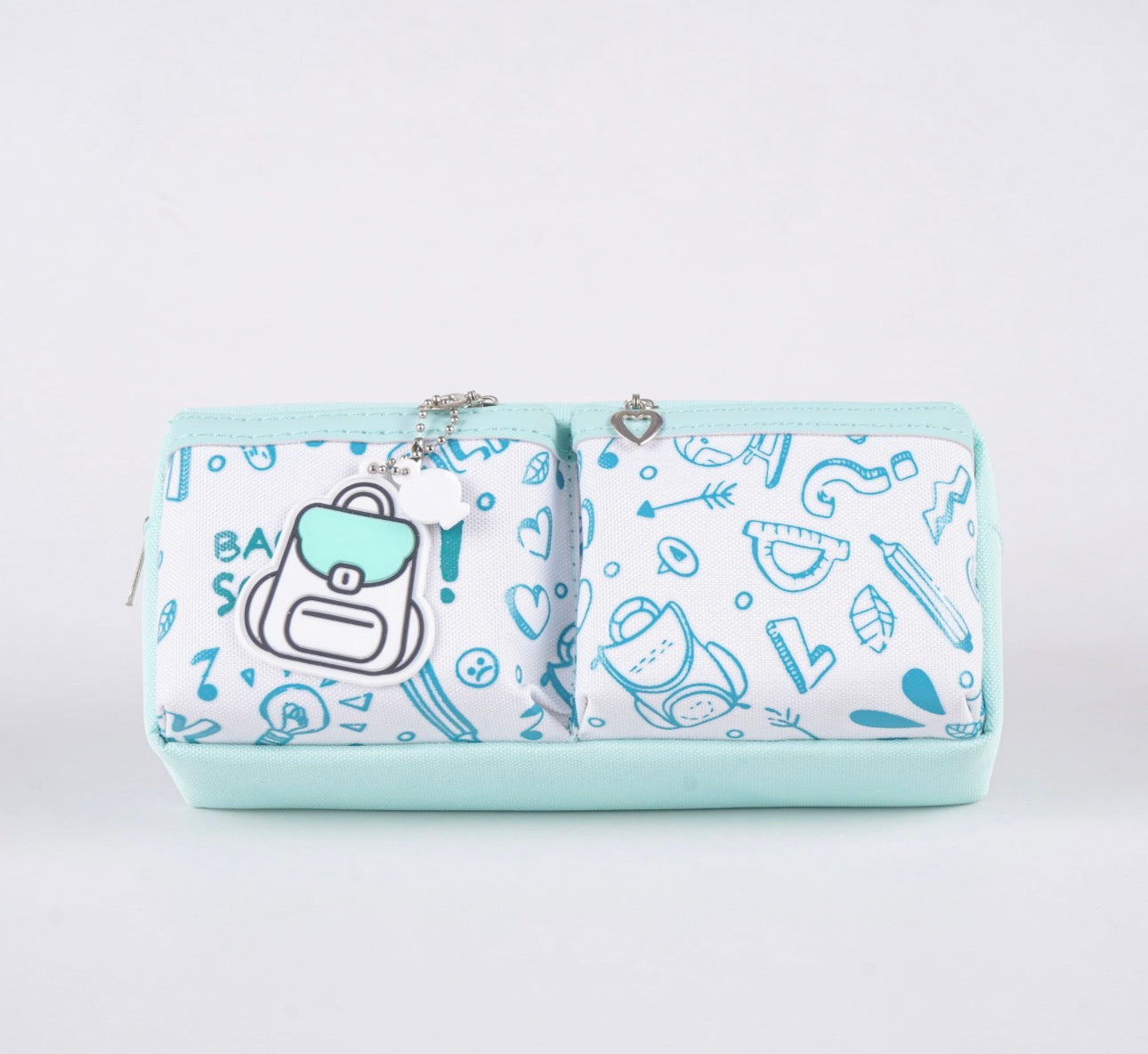 Double Zipper Pencil Pouch - Cyan