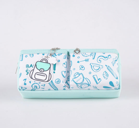 Double Zipper Pencil Pouch - Cyan