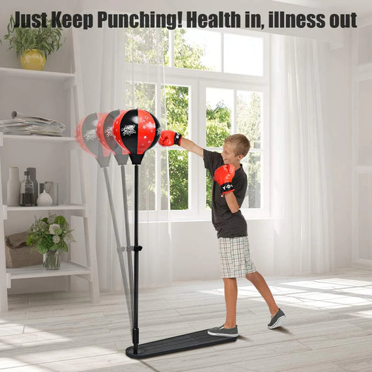 KIDS BOXING STAND + GLOVES AND PUMP (HEIGHT-ADJUSTABLE)