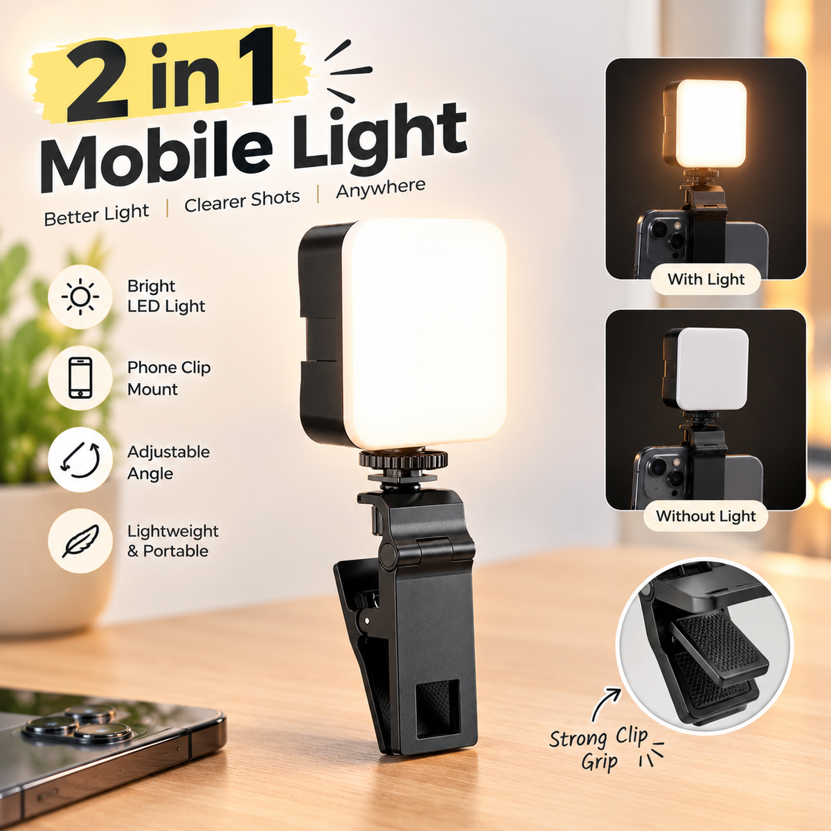2 in 1 led mobile light