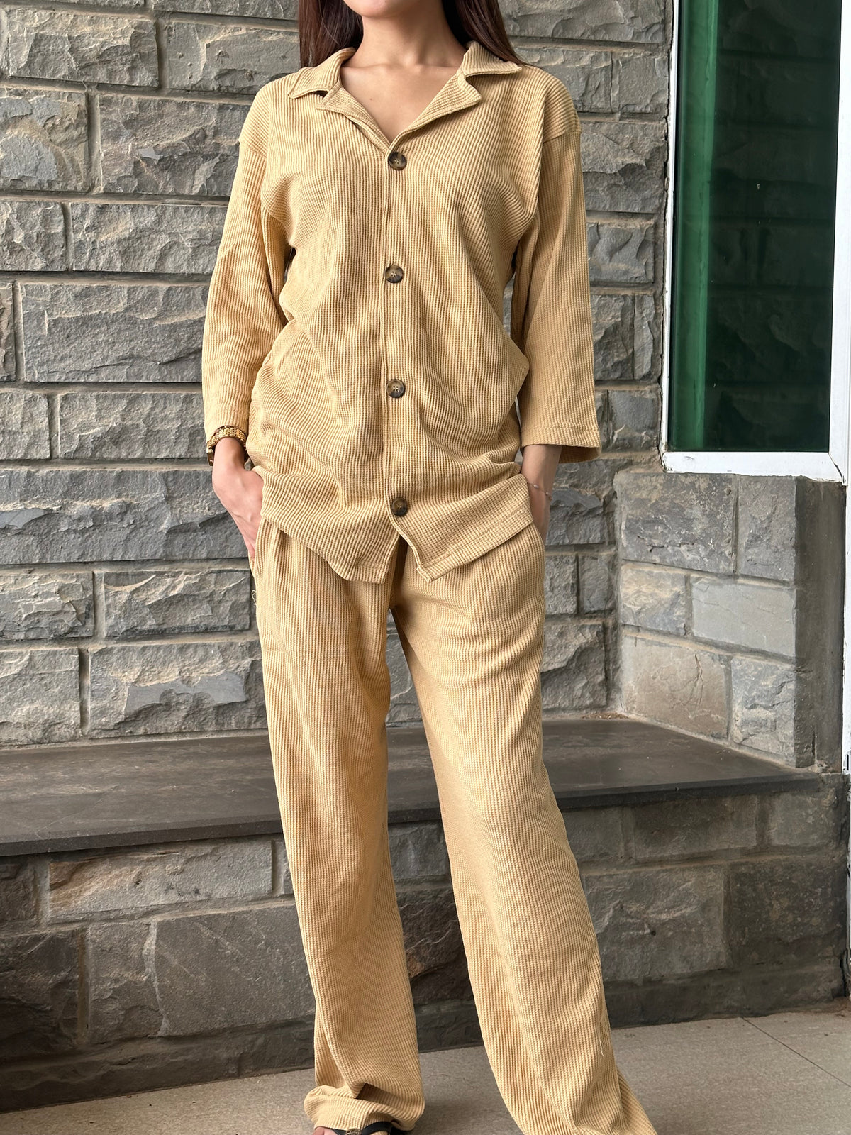 Premium Ribbed Co-ord Set – Khaki