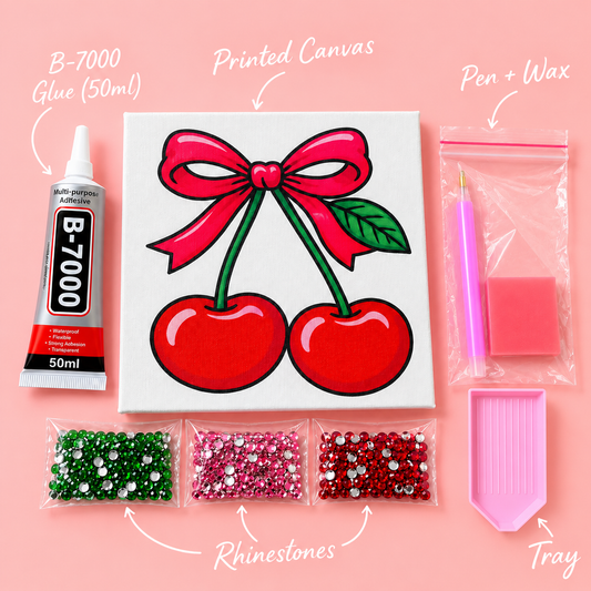 DIY Bedazzling Canvas –  Cherry Crush (8 × 8 Inch)