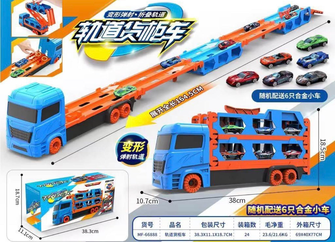 2-In-1 Transforming Truck Playset With Race Track & 4 Alloy Cars