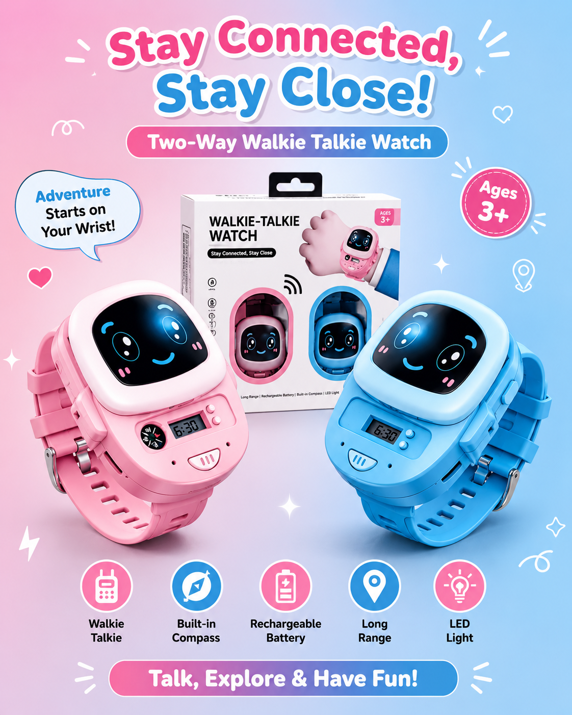 2Pcs Kids Electric Walkie Talkie Watch