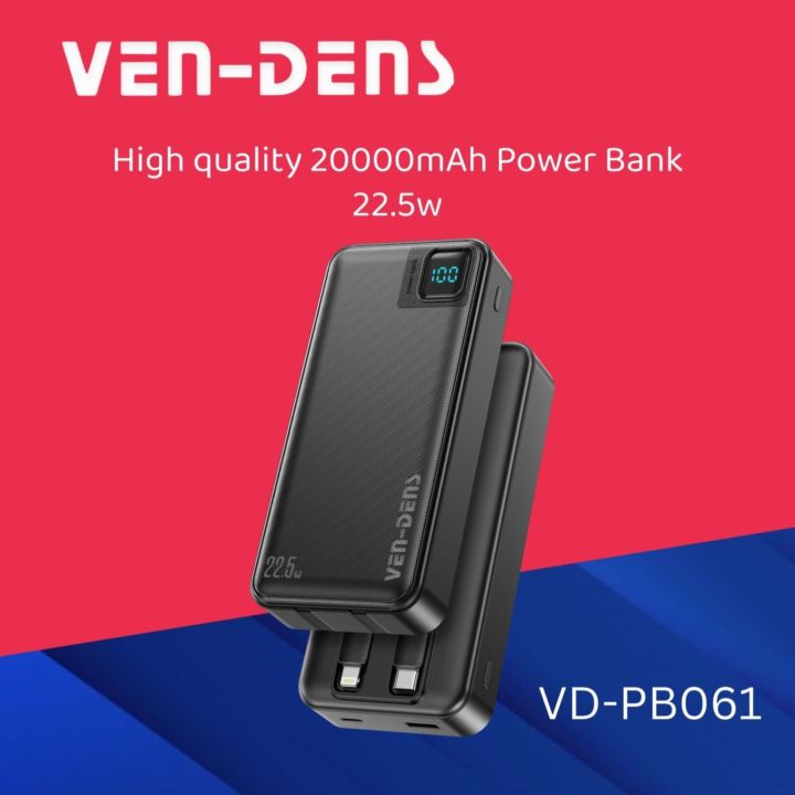 Fast Charging Power Bank 20000mAh with Built-In Cables