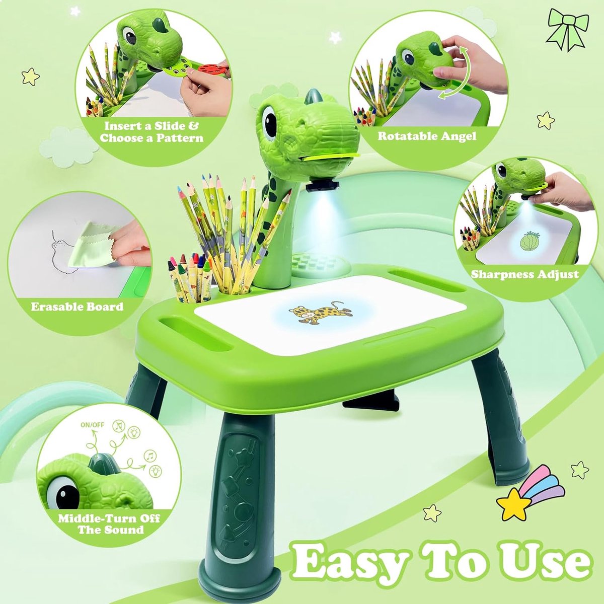 Dinosaurs Educational Projector Drawing Table Pink- Green (Large)