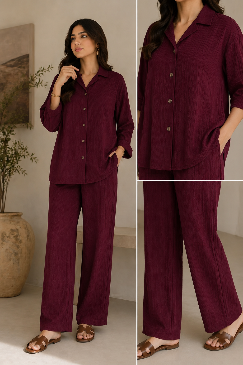 Premium Ribbed Co-Ord Set – Maroon