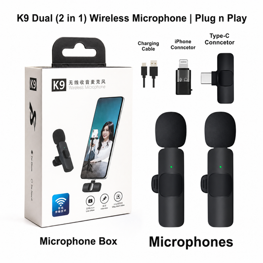 K9 Dual Wireless Lavalier Collar Microphones C-Type
