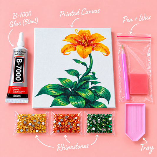 DIY Bedazzling Canvas – Golden lily (8 × 12 Inch)