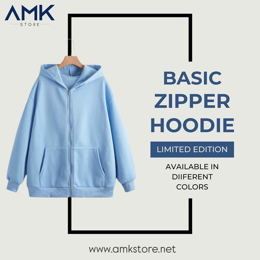 Basic Zipper Hoodie - Light blue