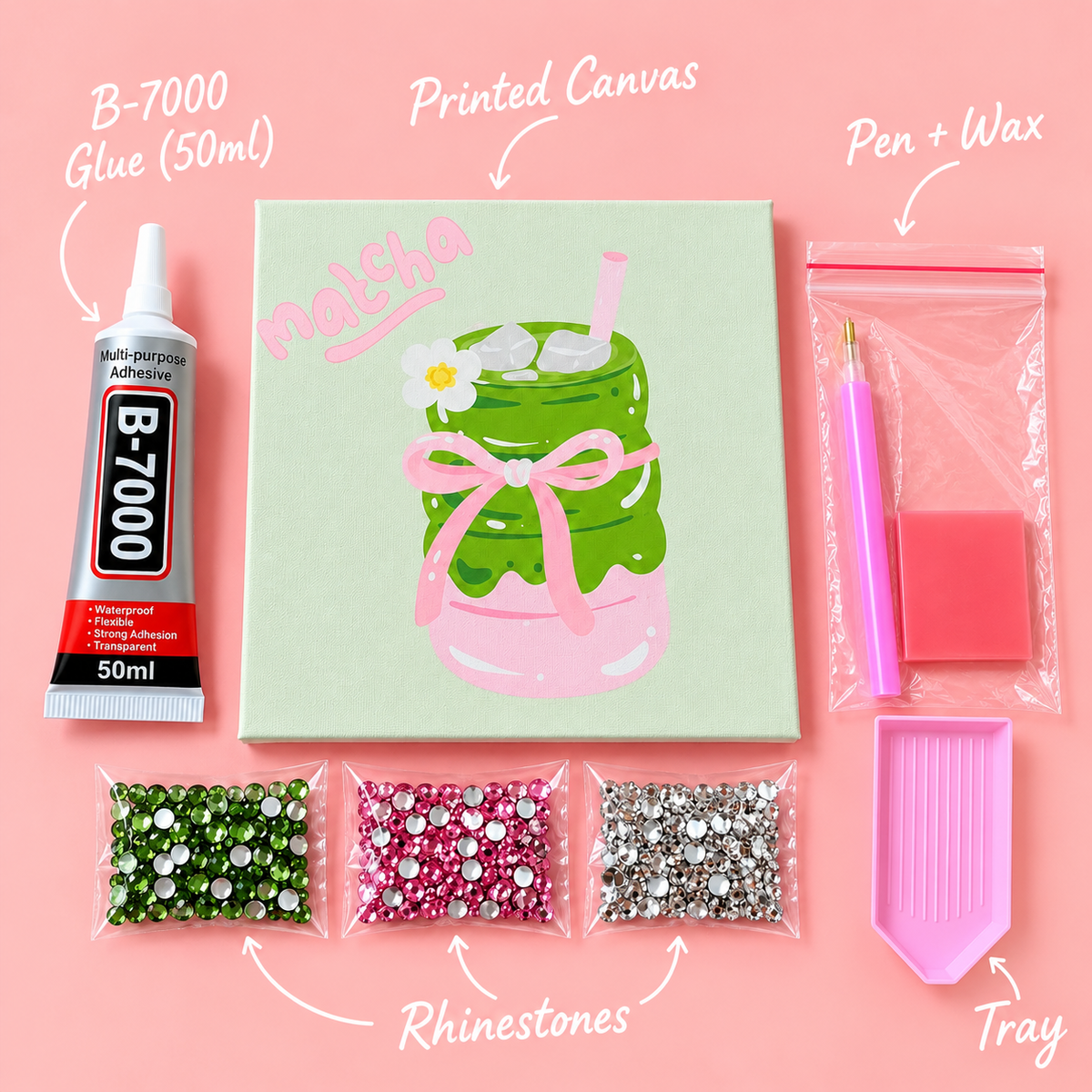 DIY Bedazzling Canvas –  Matcha Babe (8 × 8 Inch)