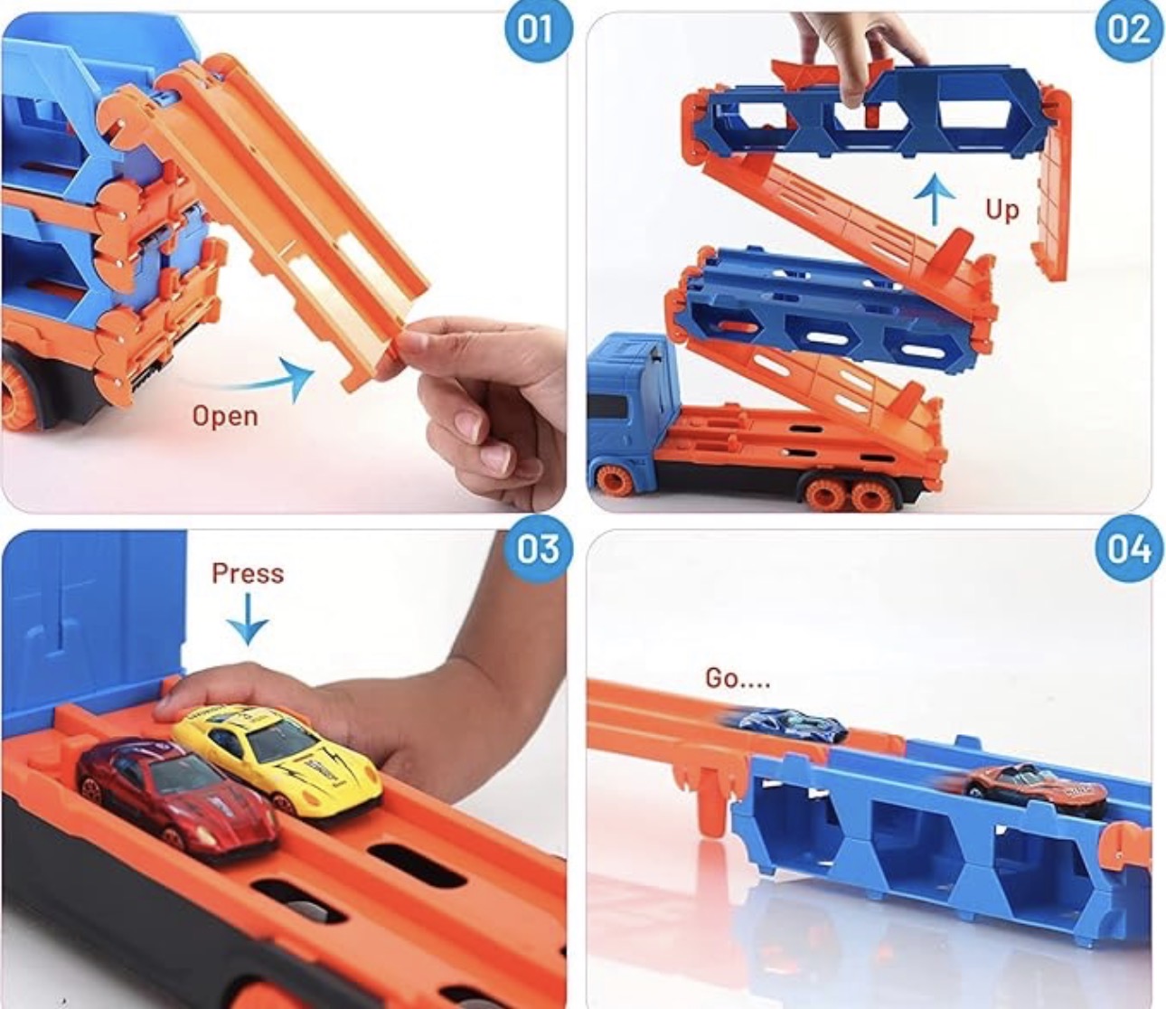 2-In-1 Transforming Truck Playset With Race Track & 4 Alloy Cars