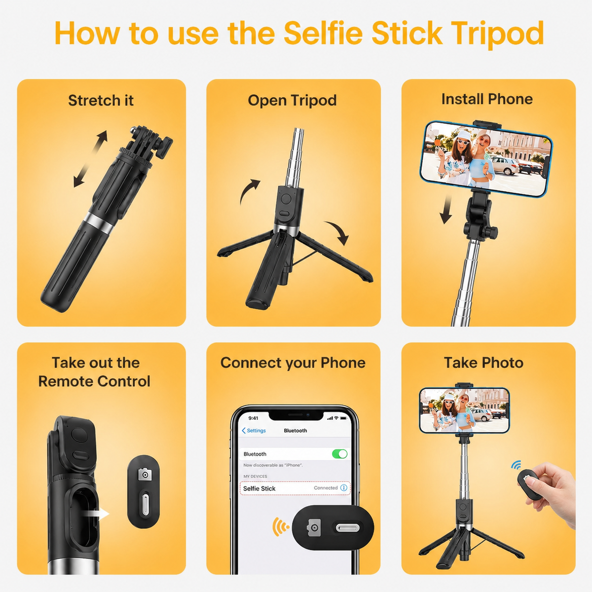 Premium 3-in-1 Wireless Tripod Selfie Stick with Remote and light | Portable & Adjustable Stand