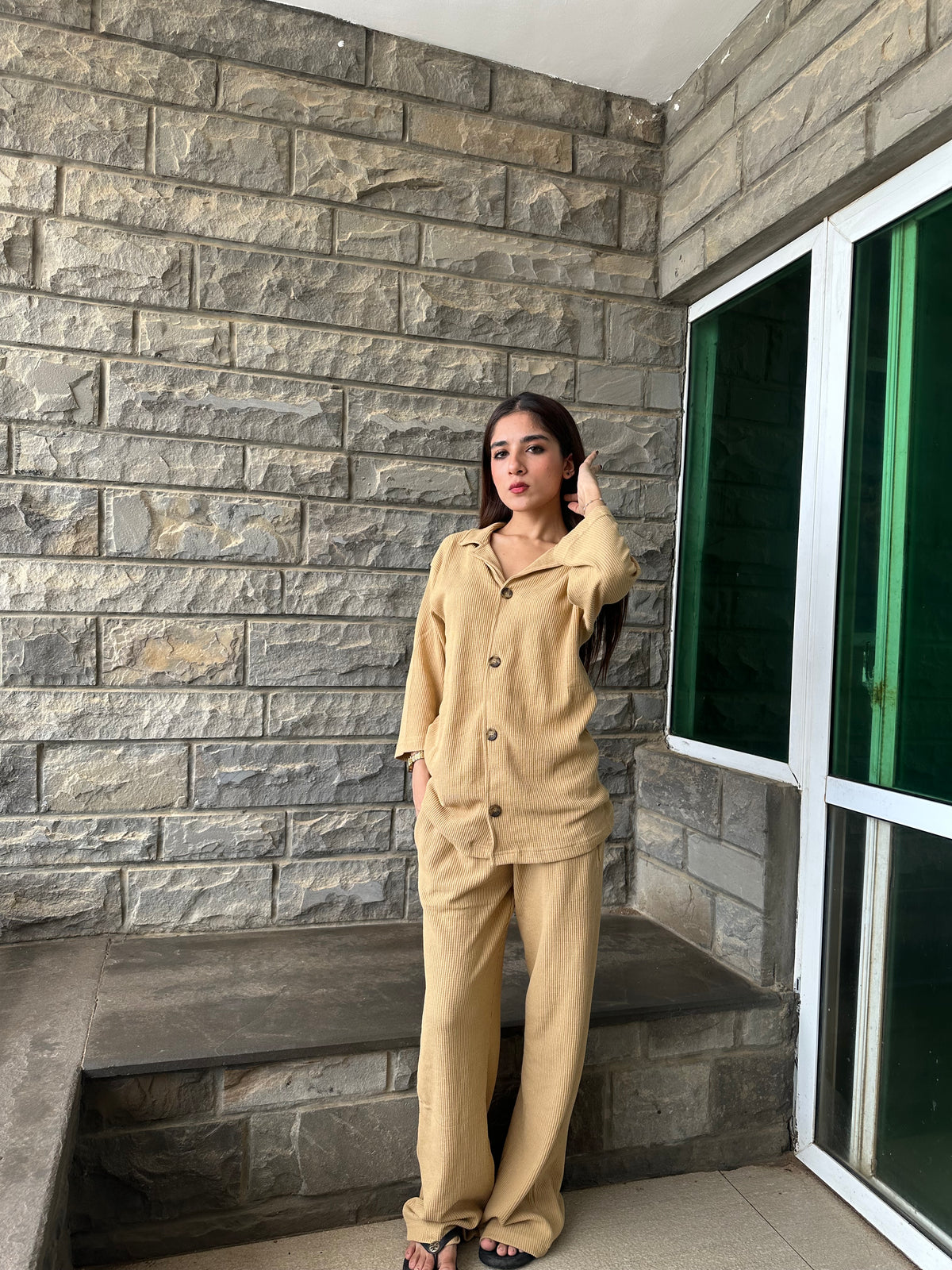 Premium Ribbed Co-ord Set – Khaki