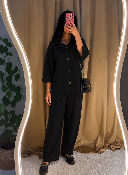 Premium Ribbed Co-ord Set – Black