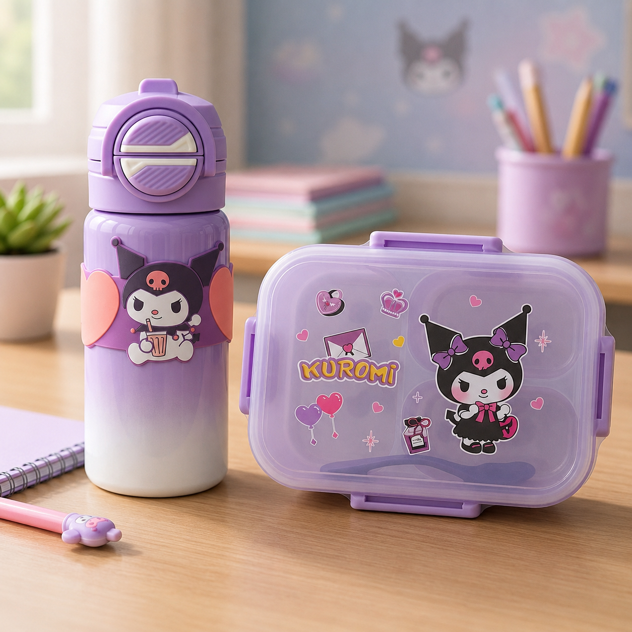Kuromi Stainless Steel Lunch Box & Water Bottle Set