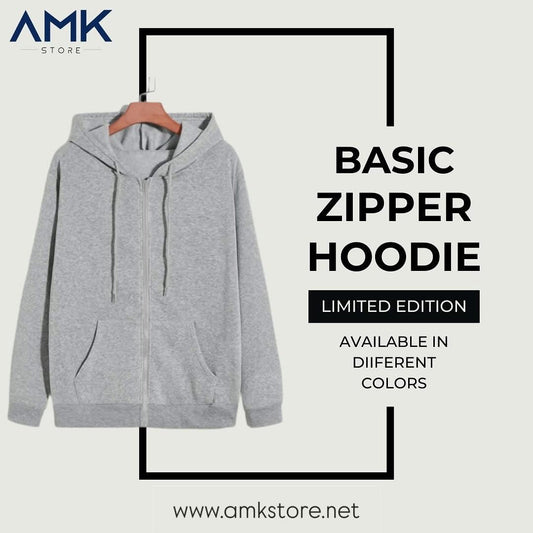 Basic Zipper Hoodie - Gray