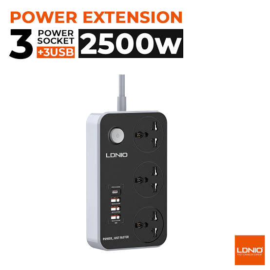 LDNIO Fast Charge Extension Board with 3 USB & 7 Sockets