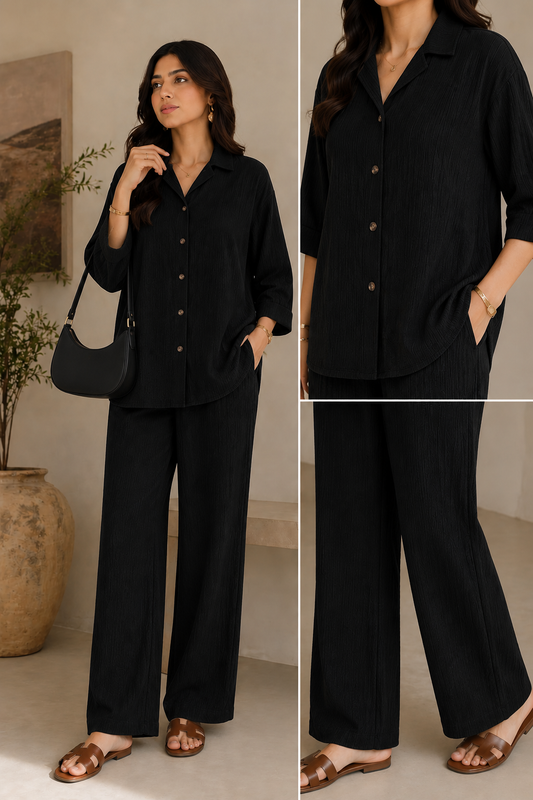 Premium Ribbed Co-ord Set – Black