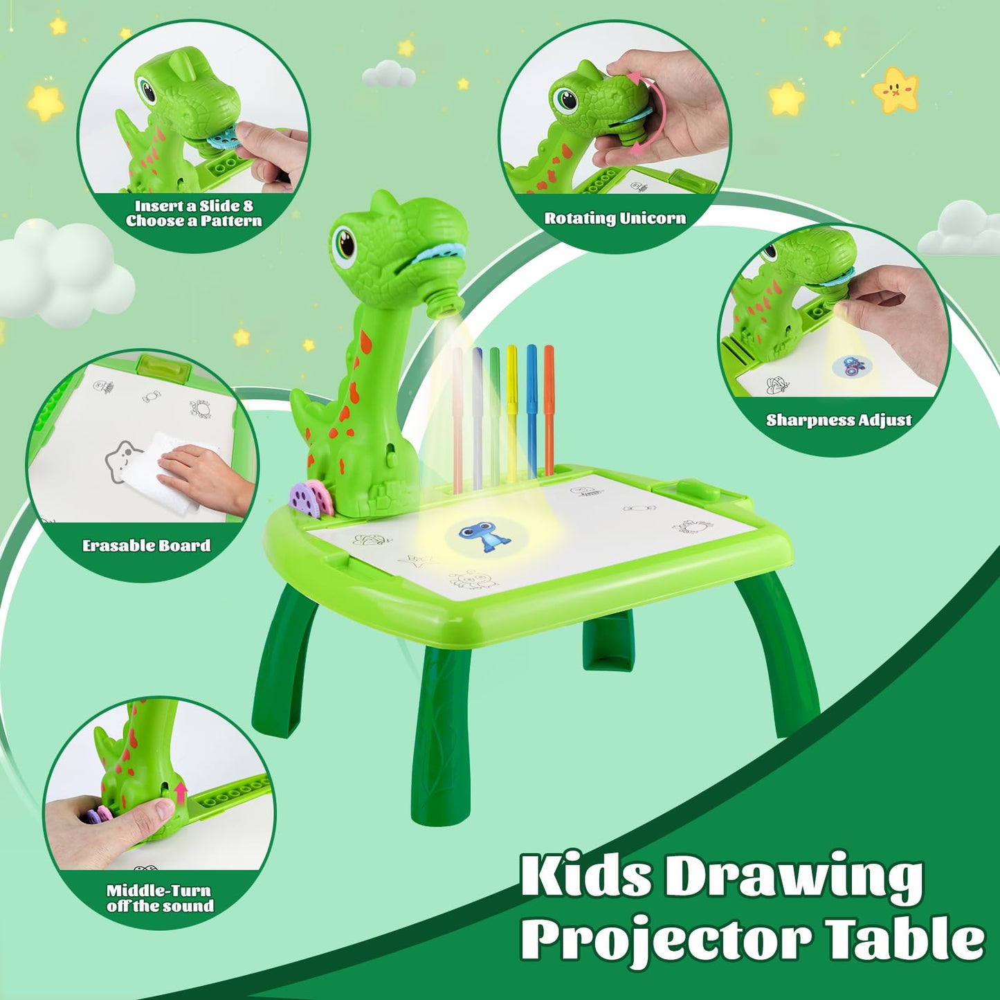 Dinosaurs Educational Projector Drawing Table Pink- Green (Large)