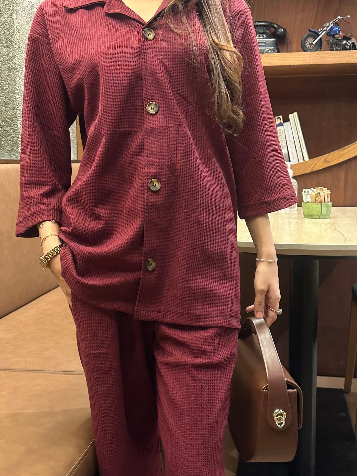 Premium Ribbed Co-ord Set – Maroon