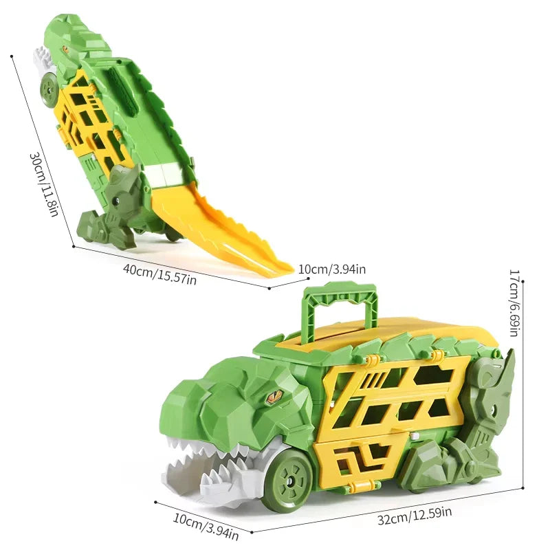 2-In-1 Foldable Dinosaur Truck With 6 Pcs Cars And Racing Track