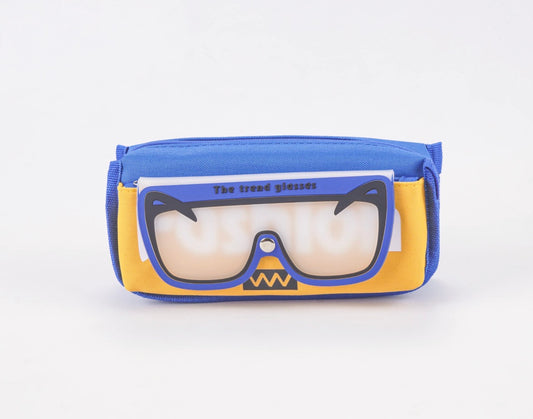 Royal Blue & Yellow Glasses Design Pencil Case